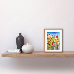 "Artery8 Wall Art Print Tall Mixed Flowers Folk Art Watercolour Painting Artwork Framed 9X7 Inch in Beige - Size: W7"" x H9""" - thumbnail 2