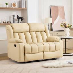 Artemis Home Sheridan 2 Seat Recliner Sofa with Cup Holders in Cream - Size: 2 Seater - thumbnail 3
