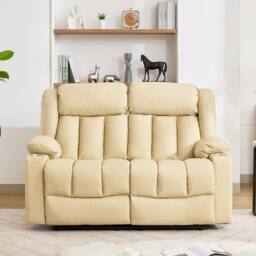 Artemis Home Sheridan 2 Seat Recliner Sofa with Cup Holders in Cream - Size: 2 Seater