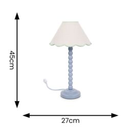 ValueLights Bobbins Powder Blue Table Lamp with Tapered Natural Linen Scallop Shade in Pale Green - thumbnail 6