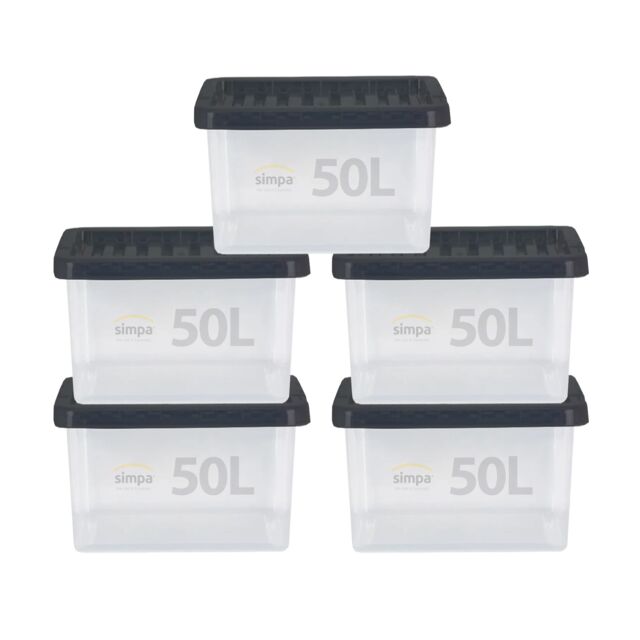 simpa 50L Stackable Plastic Storage Boxes - Set of 5 in Clear - image 1