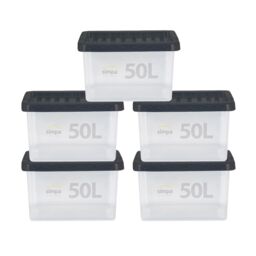 simpa 50L Stackable Plastic Storage Boxes - Set of 5 in Clear - thumbnail 1
