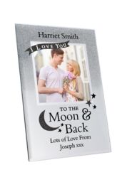 Personalised Memento Company Women's Personalised To the Moon & Back 4x4 Glitter Glass Photo Frame in Metallic Silver - thumbnail 1