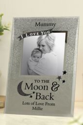 Personalised Memento Company Women's Personalised To the Moon & Back 4x4 Glitter Glass Photo Frame in Metallic Silver - thumbnail 4