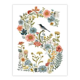 "Artery8 Women's Wall Art Print Letter S in Classic Wildflowers with Bird Elegant Floral Word Art For Her Poster - Size: W12"" x H16""" - thumbnail 1