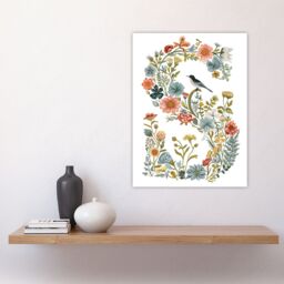 "Artery8 Women's Wall Art Print Letter S in Classic Wildflowers with Bird Elegant Floral Word Art For Her Poster - Size: W12"" x H16""" - thumbnail 4