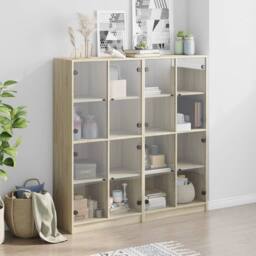 Berkfield Home Modern Bookcase with Doors Sonoma Oak 136x37x142 cm Engineered Wood in Light Tan - Size: 136 x 37 x 142 cm - thumbnail 1