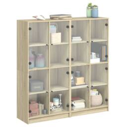 Berkfield Home Modern Bookcase with Doors Sonoma Oak 136x37x142 cm Engineered Wood in Light Tan - Size: 136 x 37 x 142 cm - thumbnail 5