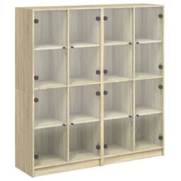 Berkfield Home Modern Bookcase with Doors Sonoma Oak 136x37x142 cm Engineered Wood in Light Tan - Size: 136 x 37 x 142 cm - thumbnail 3
