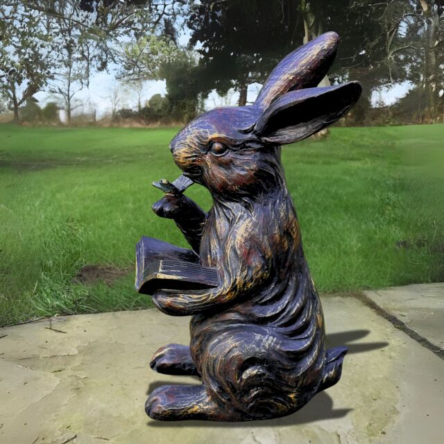Animal Crackers Rabbit Reading A Book Figurine, Novelty Home Or Garden Decoration, Gift Boxed in Bronze - image 1
