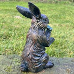 Animal Crackers Rabbit Reading A Book Figurine, Novelty Home Or Garden Decoration, Gift Boxed in Bronze - thumbnail 3