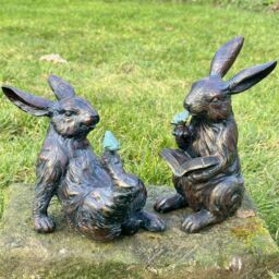 Animal Crackers Rabbit Reading A Book Figurine, Novelty Home Or Garden Decoration, Gift Boxed in Bronze - thumbnail 6