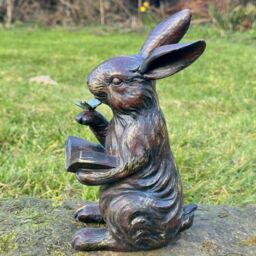 Animal Crackers Rabbit Reading A Book Figurine, Novelty Home Or Garden Decoration, Gift Boxed in Bronze - thumbnail 5