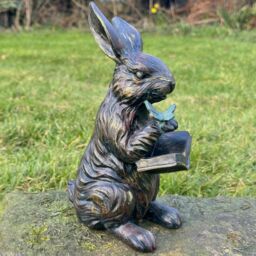 Animal Crackers Rabbit Reading A Book Figurine, Novelty Home Or Garden Decoration, Gift Boxed in Bronze - thumbnail 2