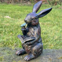 Animal Crackers Rabbit Reading A Book Figurine, Novelty Home Or Garden Decoration, Gift Boxed in Bronze - thumbnail 4