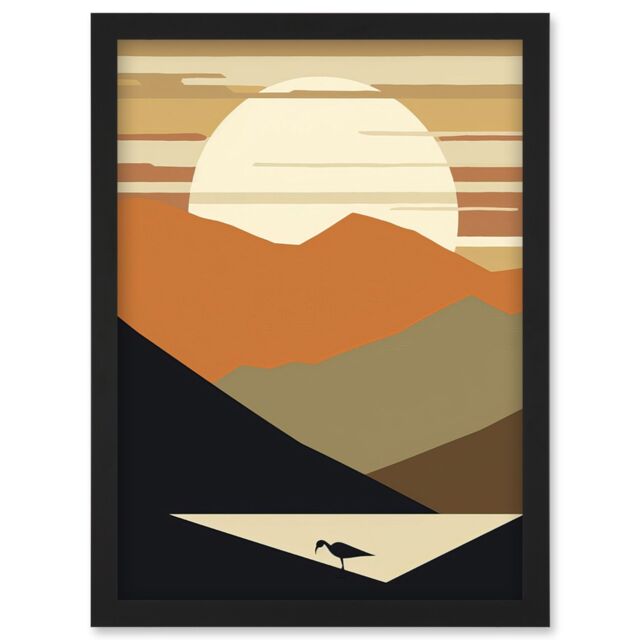 Artery8 Lakeside Mountain Sunset Boho Minimalism Landscape Artwork Framed Wall Art Print A4 in Black - image 1
