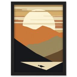 Artery8 Lakeside Mountain Sunset Boho Minimalism Landscape Artwork Framed Wall Art Print A4 in Black - thumbnail 1