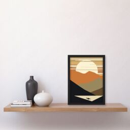 Artery8 Lakeside Mountain Sunset Boho Minimalism Landscape Artwork Framed Wall Art Print A4 in Black - thumbnail 2