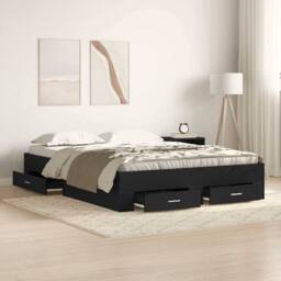 Berkfield Home Bed Frame with Drawers Black oak Engineered wood 160 x 200 cm - thumbnail 2