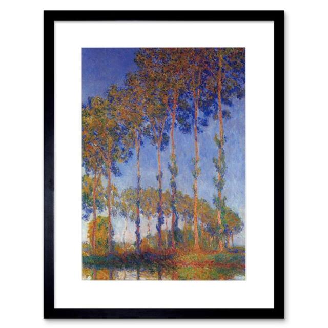 "Artery8 Claude Monet Poplars In Epte Sunset Old Master 12x16"" Framed Art Print in Blue - Size: W12"" x H16""" - image 1