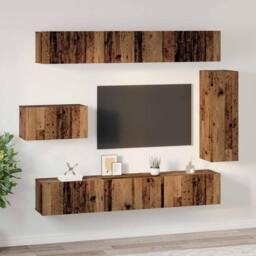 Berkfield Home TV Cabinet Set 8 pcs Old wood 30.5 x 30 x 90 cm Engineered wood in Brown - thumbnail 4