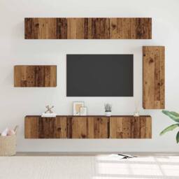 Berkfield Home TV Cabinet Set 8 pcs Old wood 30.5 x 30 x 90 cm Engineered wood in Brown - thumbnail 2