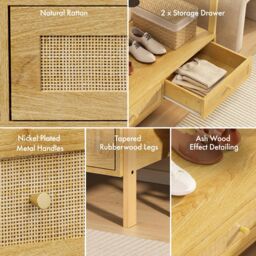 VonHaus Sienna 2 Drawer Rattan Fronted Bedroom Clothes Rail in Brown - thumbnail 5