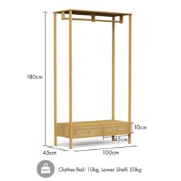 VonHaus Sienna 2 Drawer Rattan Fronted Bedroom Clothes Rail in Brown - thumbnail 8