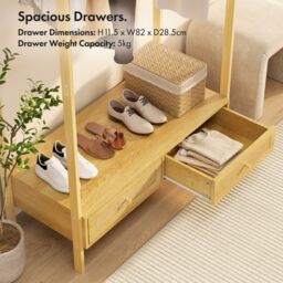 VonHaus Sienna 2 Drawer Rattan Fronted Bedroom Clothes Rail in Brown - thumbnail 4