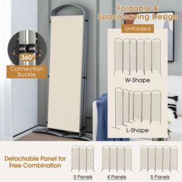 Costway 6 Panel Room Divider 188cm Folding Privacy Screen Portable Freestanding Divider in White - thumbnail 6