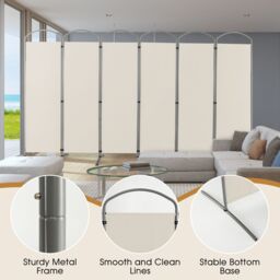 Costway 6 Panel Room Divider 188cm Folding Privacy Screen Portable Freestanding Divider in White - thumbnail 5