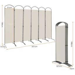 Costway 6 Panel Room Divider 188cm Folding Privacy Screen Portable Freestanding Divider in White - thumbnail 2