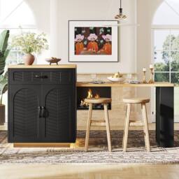 Merax Extendable Kitchen Island Breakfast Dining Table with Wine Rack in Black - thumbnail 5