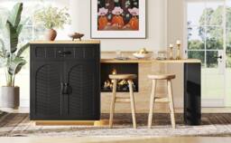 Merax Extendable Kitchen Island Breakfast Dining Table with Wine Rack in Black - thumbnail 7
