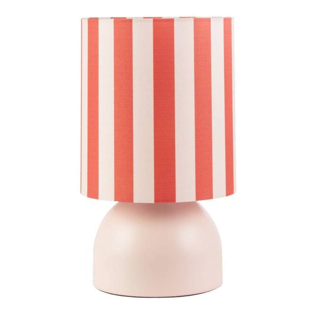 Happy Homewares Chic Pastel Pink Domed Table Lamp with Vertically Striped Fabric Shade - image 1