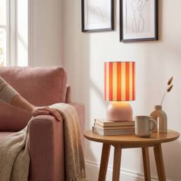 Happy Homewares Chic Pastel Pink Domed Table Lamp with Vertically Striped Fabric Shade - thumbnail 6