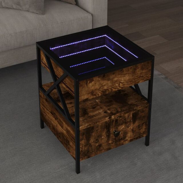 Berkfield Home Coffee Table with Infinity LED Smoked Oak 40x40x51 cm in Brown - Size: 40 x 40 x 51 cm - image 1