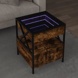 Berkfield Home Coffee Table with Infinity LED Smoked Oak 40x40x51 cm in Brown - Size: 40 x 40 x 51 cm - thumbnail 1