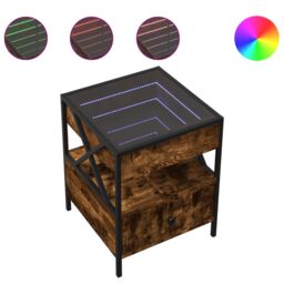 Berkfield Home Coffee Table with Infinity LED Smoked Oak 40x40x51 cm in Brown - Size: 40 x 40 x 51 cm - thumbnail 2