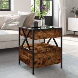Berkfield Home Coffee Table with Infinity LED Smoked Oak 40x40x51 cm in Brown - Size: 40 x 40 x 51 cm - thumbnail 4