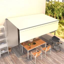 Berkfield Home Manual Retractable Awning with Blind 5x3m Cream in Beige - thumbnail 1
