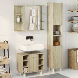 Berkfield Home 3 Piece Bathroom Furniture set Sonoma Oak Engineered Wood in Light Tan - thumbnail 3