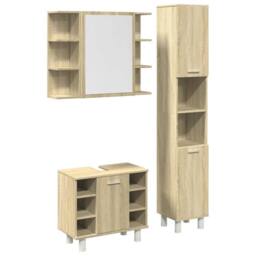 Berkfield Home 3 Piece Bathroom Furniture set Sonoma Oak Engineered Wood in Light Tan