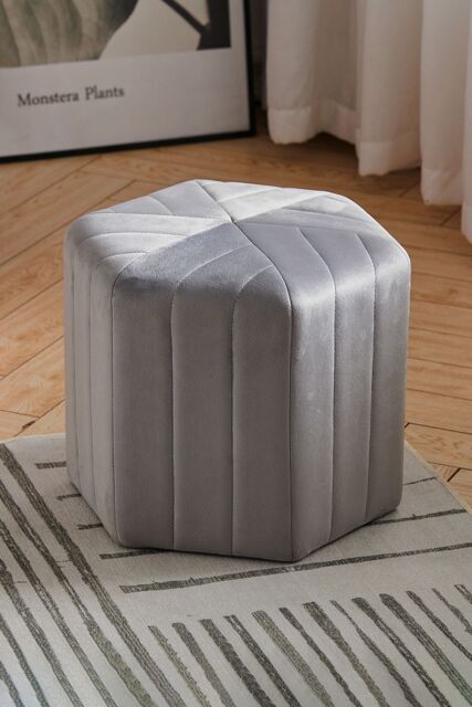 Living and Home Sarina Velvet Ottoman Footstool in Grey - image 1