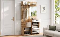 Rolipo 7-in-1 White Wood Coat Stand with Shoe Bench & Mirror - thumbnail 8