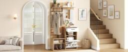 Rolipo 7-in-1 White Wood Coat Stand with Shoe Bench & Mirror - thumbnail 9
