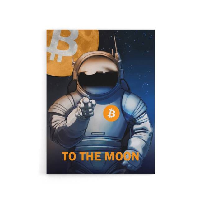 "Artery8 Bitcoin To Moon Crypto Astronaut Canvas Wall Art Print in Blue - Size: W18"" x H24""" - image 1
