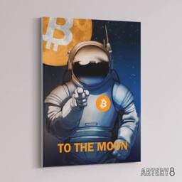"Artery8 Bitcoin To Moon Crypto Astronaut Canvas Wall Art Print in Blue - Size: W18"" x H24""" - thumbnail 2