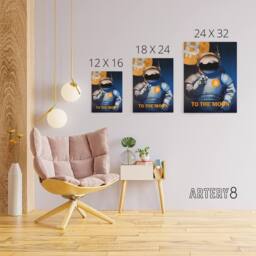"Artery8 Bitcoin To Moon Crypto Astronaut Canvas Wall Art Print in Blue - Size: W18"" x H24""" - thumbnail 4