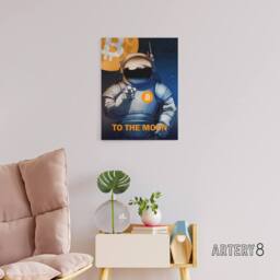 "Artery8 Bitcoin To Moon Crypto Astronaut Canvas Wall Art Print in Blue - Size: W18"" x H24""" - thumbnail 3
